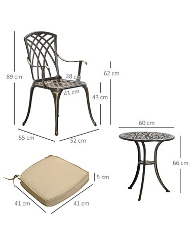 Outsunny 3 Piece Cast Aluminium Garden Bistro Set with Cushions, Bronze