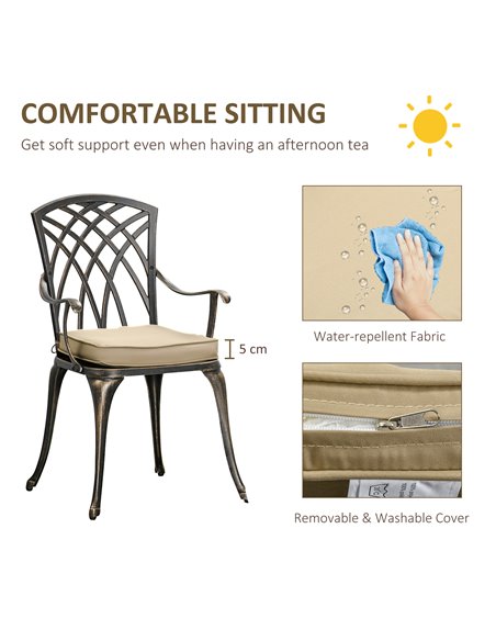 Outsunny 3 Piece Cast Aluminium Garden Bistro Set for 2 with Parasol Hole, Outdoor Coffee Table Set with Cushions - Bronze - pic 22582 | FastDaddyshop