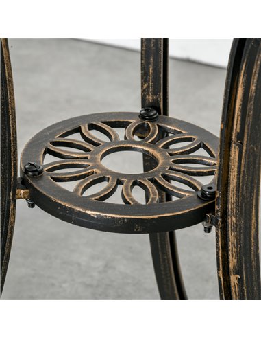 Outsunny 3 Piece Cast Aluminium Garden Bistro Set for 2 with Parasol Hole, Outdoor Coffee Table Set with Cushions - Bronze