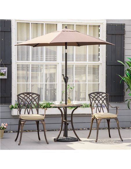Outsunny 3 Piece Cast Aluminium Garden Bistro Set for 2 with Parasol Hole, Outdoor Coffee Table Set with Cushions - Bronze - pic 22586 | FastDaddyshop