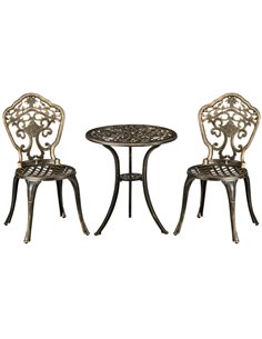 Outsunny 3 Piece Cast Aluminium Garden Bistro Set with Parasol Hole, Bronze