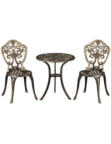 Outsunny 3 Piece Cast Aluminium Garden Bistro Set with Parasol Hole, Bronze - pic 22596 | FastDaddyshop
