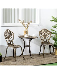 Outsunny 3 Piece Cast Aluminium Garden Bistro Set with Parasol Hole, Bronze 2