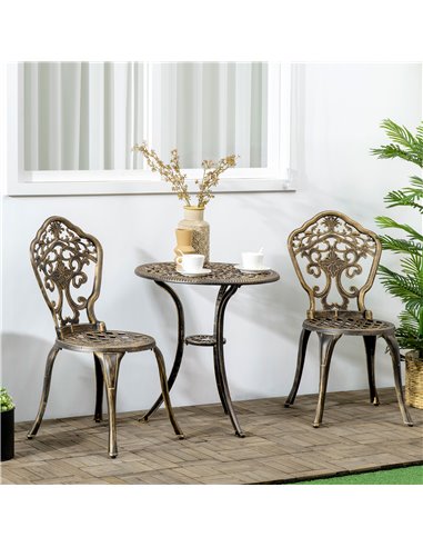 Outsunny 3 Piece Cast Aluminium Garden Bistro Set with Parasol Hole, Bronze