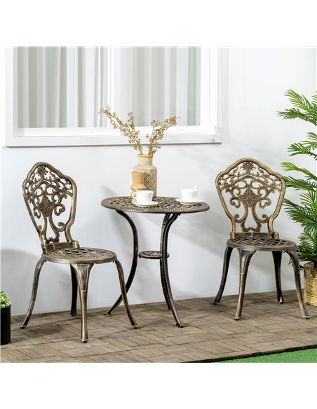 Outsunny 3 Piece Cast Aluminium Garden Bistro Set with Parasol Hole, Bronze - pic 22597 | FastDaddyshop