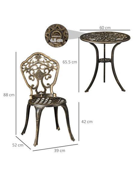 Outsunny 3 Piece Cast Aluminium Garden Bistro Set with Parasol Hole, Bronze - pic 22598 | FastDaddyshop