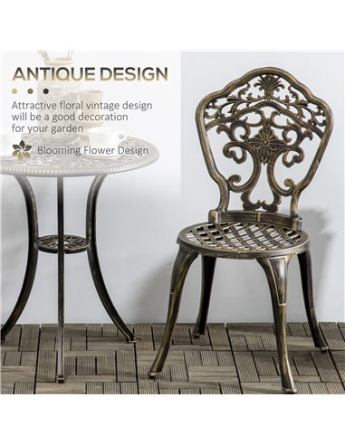 Outsunny 3 Piece Cast Aluminium Garden Bistro Set with Parasol Hole, Bronze