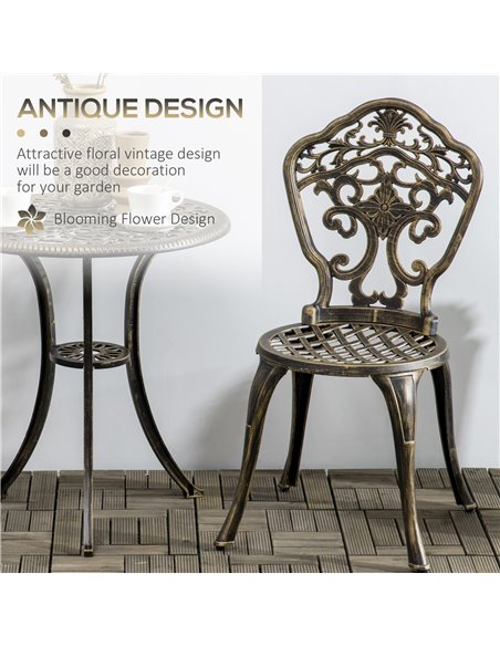 Outsunny 3 Piece Cast Aluminium Garden Bistro Set with Parasol Hole, Bronze - pic 22599 | FastDaddyshop