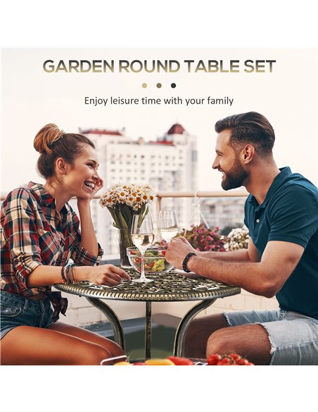 Outsunny 3 Piece Cast Aluminium Garden Bistro Set with Parasol Hole, Bronze - pic 22601 | FastDaddyshop