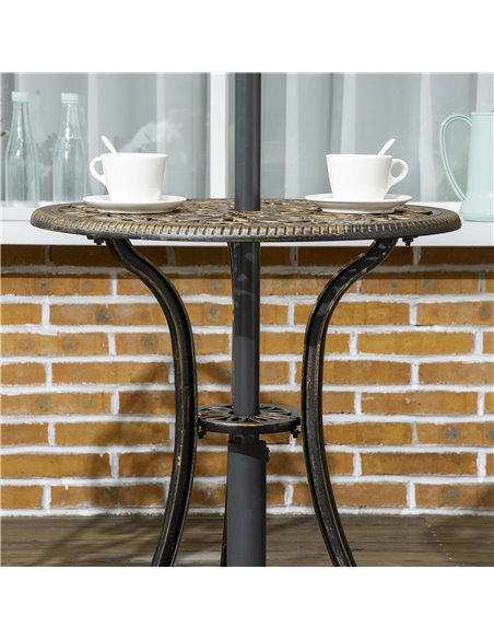 Outsunny 3 Piece Cast Aluminium Garden Bistro Set with Parasol Hole, Bronze - pic 22603 | FastDaddyshop