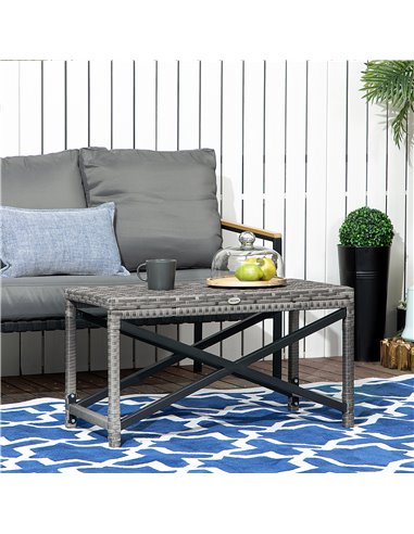 Outsunny PE Wicker Outdoor Rattan Coffee Table, Mixed Grey