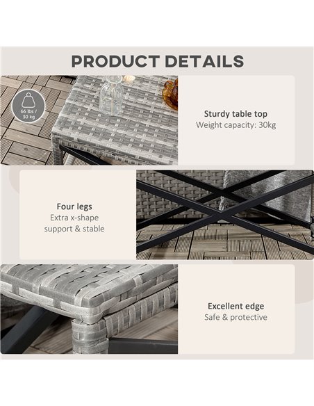 Outsunny PE Wicker Outdoor Rattan Coffee Table, Mixed Grey - pic 22610 | FastDaddyshop