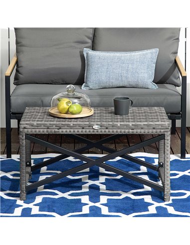 Outsunny PE Wicker Outdoor Rattan Coffee Table, Mixed Grey