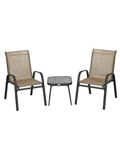 Outsunny 3 Pieces Outdoor Bistro Set with Breathable Mesh Fabric, Brown
