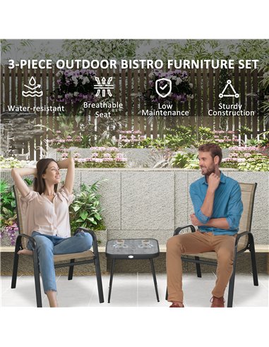 Outsunny 3 Pieces Outdoor Bistro Set with Breathable Mesh Fabric, Brown