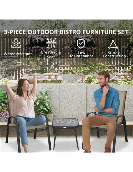 Outsunny 3 Pieces Outdoor Bistro Set with Breathable Mesh Fabric, Brown - pic 22626 | FastDaddyshop