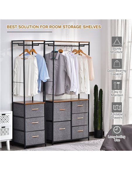 HOMCOM Chest of Drawers with Coat Rack, Steel Frame, 5 Drawers, Black-Brown - pic 22635 | FastDaddyshop