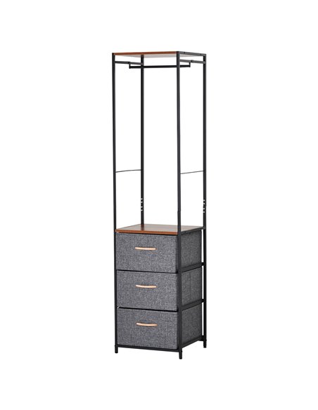 HOMCOM Chest of Drawers with Coat Rack, Steel Frame, 3 Drawers, Black-Brown - pic 22641 | FastDaddyshop