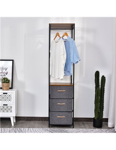 HOMCOM Chest of Drawers with Coat Rack, Steel Frame, 3 Drawers, Black-Brown