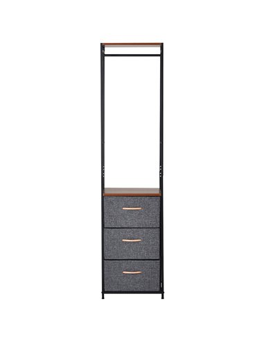 HOMCOM Chest of Drawers with Coat rack Steel Frame 3 Drawers  Bedroom Hallway Home Furniture Black Brown