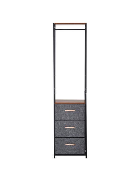 HOMCOM Chest of Drawers with Coat rack Steel Frame 3 Drawers  Bedroom Hallway Home Furniture Black Brown - pic 22648 | FastDaddyshop