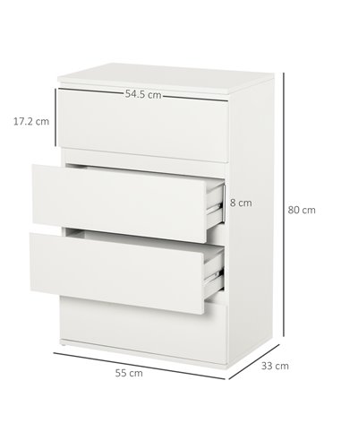 HOMCOM Chest of Drawers, 4 Drawers Storage Cabinet, White