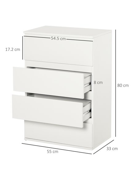 HOMCOM Chest of Drawers, 4 Drawers Storage Cabinet, White - pic 22652 | FastDaddyshop