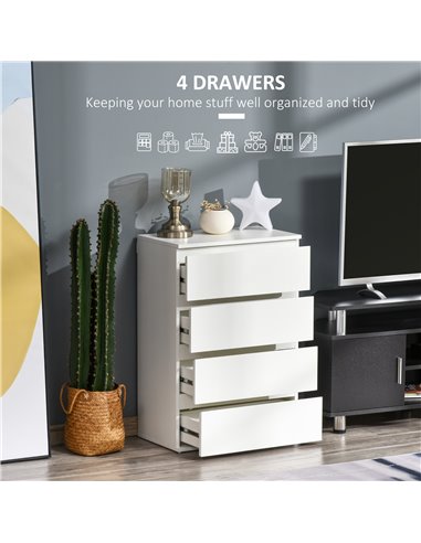 HOMCOM Chest of Drawers, 4 Drawers Storage Cabinet, White