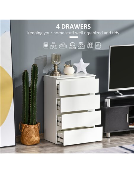 HOMCOM Chest of Drawers, 4 Drawers Storage Cabinet, White - pic 22653 | FastDaddyshop