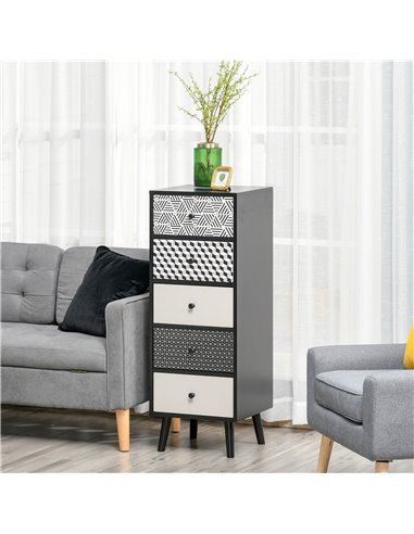 HOMCOM Chest of Drawers, 5 Drawer Dresser, Black-Grey
