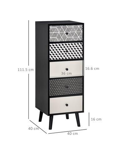 HOMCOM Chest of Drawers, 5 Drawer Dresser, Black-Grey