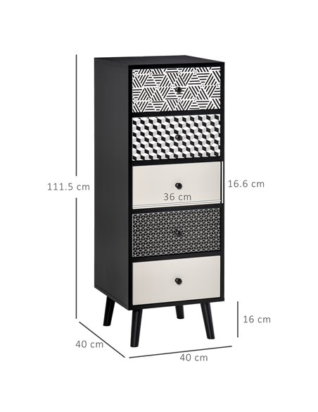 HOMCOM Chest of Drawers, 5 Drawer Dresser, Black-Grey - pic 22661 | FastDaddyshop