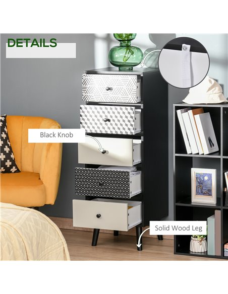 HOMCOM Chest of Drawers, 5 Drawer Dresser, Black-Grey - pic 22663 | FastDaddyshop