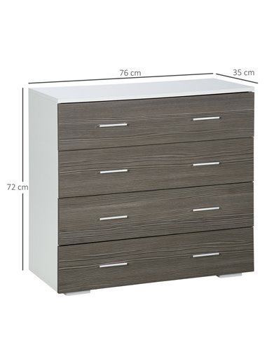 HOMCOM 4 Drawer Dresser, Chest of Drawers, Storage Organizer Unit, Grey