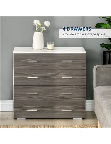 HOMCOM 4 Drawer Dresser, Chest of Drawers, Storage Organizer Unit, Grey
