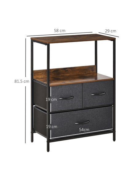 HOMCOM Chest of Drawers, Unit Storage Cabinet with 3 Fabric Bins, Black - pic 22679 | FastDaddyshop