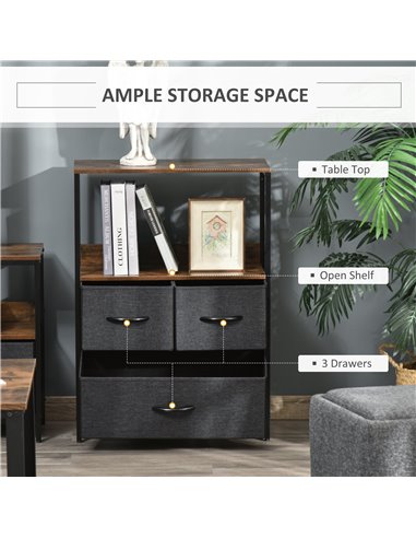 HOMCOM Chest of Drawers, Unit Storage Cabinet with 3 Fabric Bins, Black