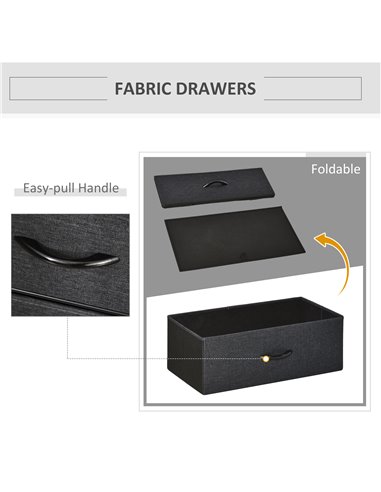 HOMCOM Chest of Drawers, Unit Storage Cabinet with 3 Fabric Bins, Black