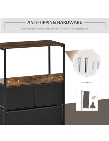 HOMCOM Chest of Drawers Bedroom Unit Storage Cabinet with 3 Fabric Bins for Living Room, Bedroom and Entryway, Black