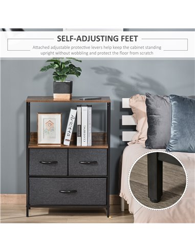 HOMCOM Chest of Drawers Bedroom Unit Storage Cabinet with 3 Fabric Bins for Living Room, Bedroom and Entryway, Black