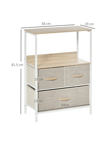 HOMCOM Chest of Drawers, Unit Storage Cabinet with 3 Fabric Bins, White