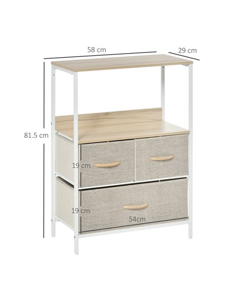 HOMCOM Chest of Drawers, Unit Storage Cabinet with 3 Fabric Bins, White - pic 22688 | FastDaddyshop