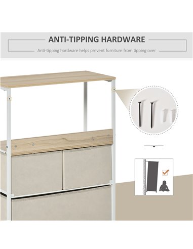 HOMCOM Chest of Drawers Bedroom Unit Storage Cabinet with 3 Fabric Bins for Living Room, Bedroom and Entryway, White