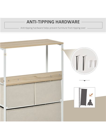 HOMCOM Chest of Drawers Bedroom Unit Storage Cabinet with 3 Fabric Bins for Living Room, Bedroom and Entryway, White - pic 22691 | FastDaddyshop