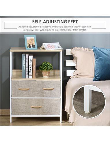 HOMCOM Chest of Drawers Bedroom Unit Storage Cabinet with 3 Fabric Bins for Living Room, Bedroom and Entryway, White
