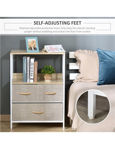 HOMCOM Chest of Drawers Bedroom Unit Storage Cabinet with 3 Fabric Bins for Living Room, Bedroom and Entryway, White - pic 22692 | FastDaddyshop