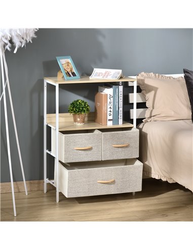 HOMCOM Chest of Drawers Bedroom Unit Storage Cabinet with 3 Fabric Bins for Living Room, Bedroom and Entryway, White