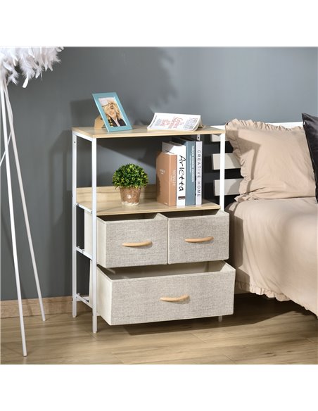 HOMCOM Chest of Drawers Bedroom Unit Storage Cabinet with 3 Fabric Bins for Living Room, Bedroom and Entryway, White - pic 22694 | FastDaddyshop