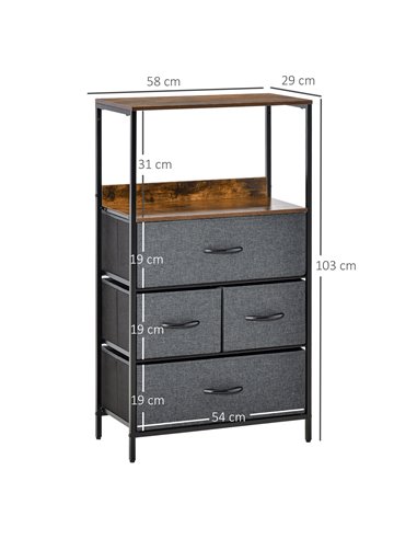 HOMCOM Chest of Drawers, Unit Storage Cabinet with 4 Fabric Bins, Black