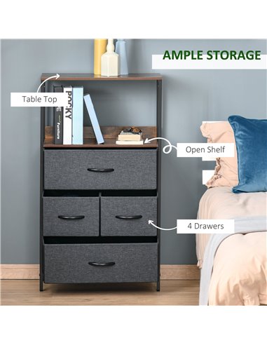 HOMCOM Chest of Drawers, Unit Storage Cabinet with 4 Fabric Bins, Black